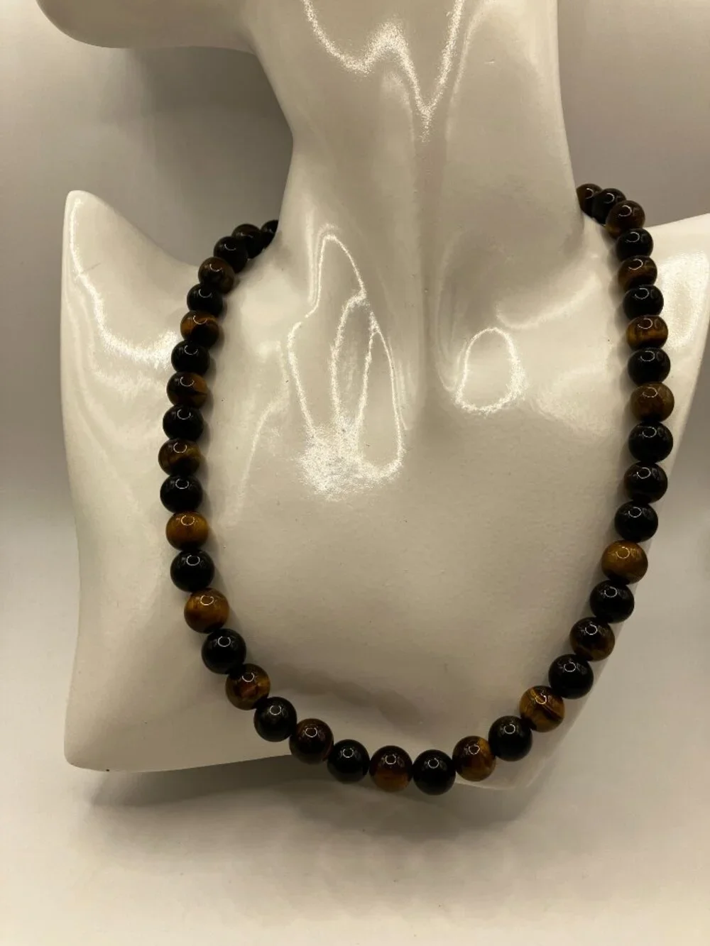 Men's Tiger Eye and Obsidian Genuine Gemstones 18.5-inch Choker Handmade NEW
